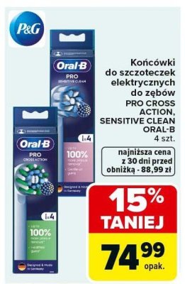 Końcówki do szczoteczek elektrycznych Oral-B PRO CROSS ACTION, SENSITIVE CLEAN, ORAL-B 4 szt. promocja w Carrefour Market