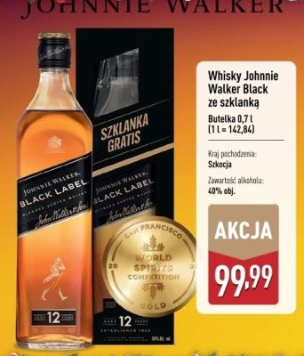 Whisky Johnnie Walker Black ze szklanką promocja w Aldi