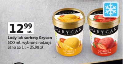 Lody lub sorbety Grycan 500 ml, wybrane rodzaje promocja w Auchan