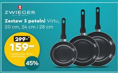 Zestaw 3 patelni Virtu ZWIEGER 20 cm, 24 cm i 28 cm promocja w Biedronka