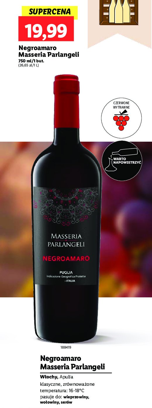 Wino Negroamaro masseria parlangeli promocja w Lidl