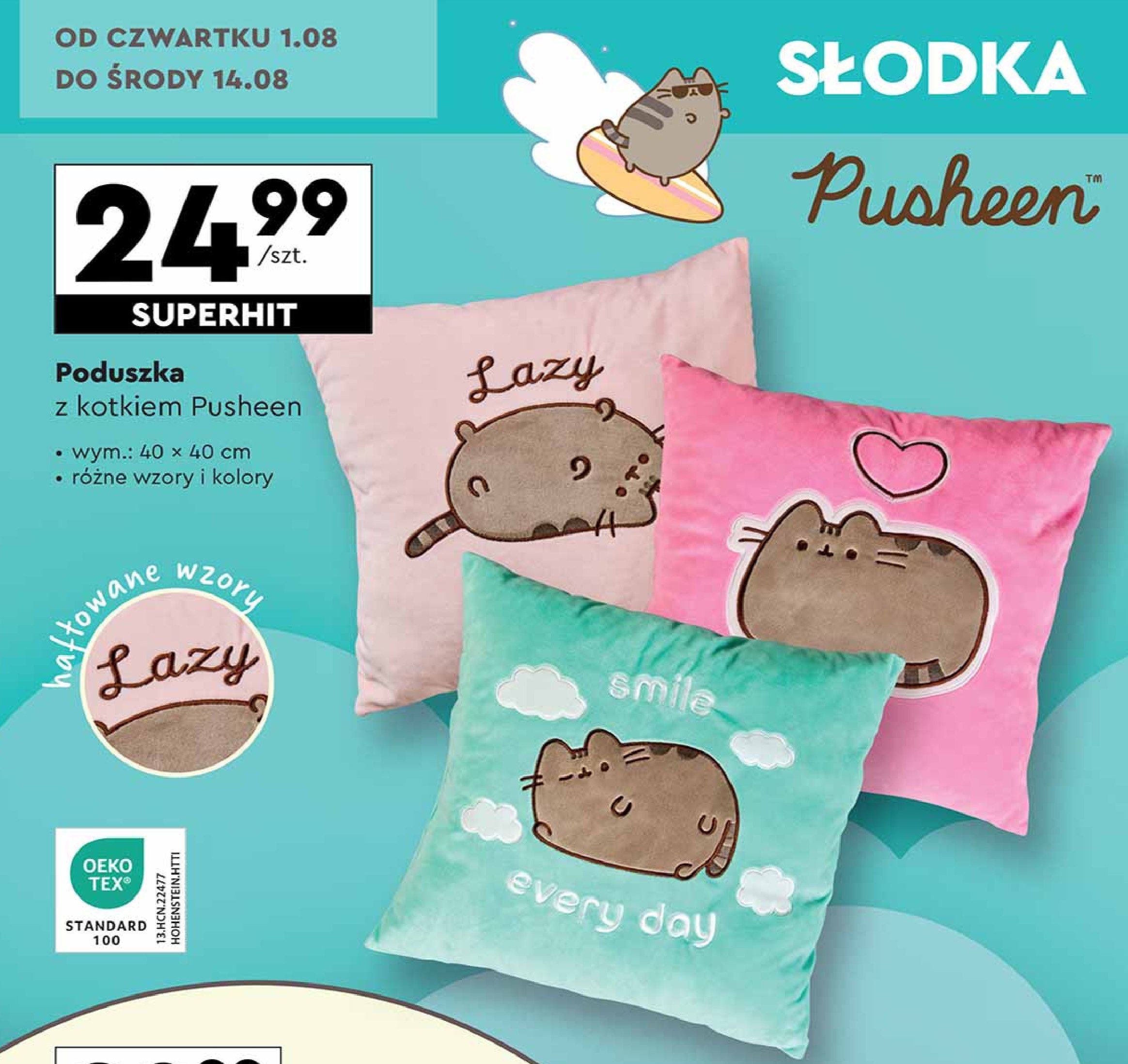 Poduszka z kotkiem 40 x 40 cm Pusheen promocja