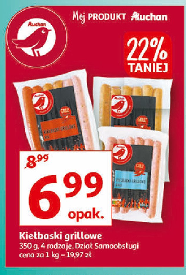 Kiełbaski grillowe mix Auchan różnorodne (logo czerwone) promocja