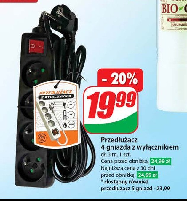 Przedłużacz 4 gniazda z wyłącznikiem promocja w Dino