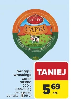 Ser typu włoskiego CAPRI SIERPC 100g 2,59/100g promocja w Carrefour Market