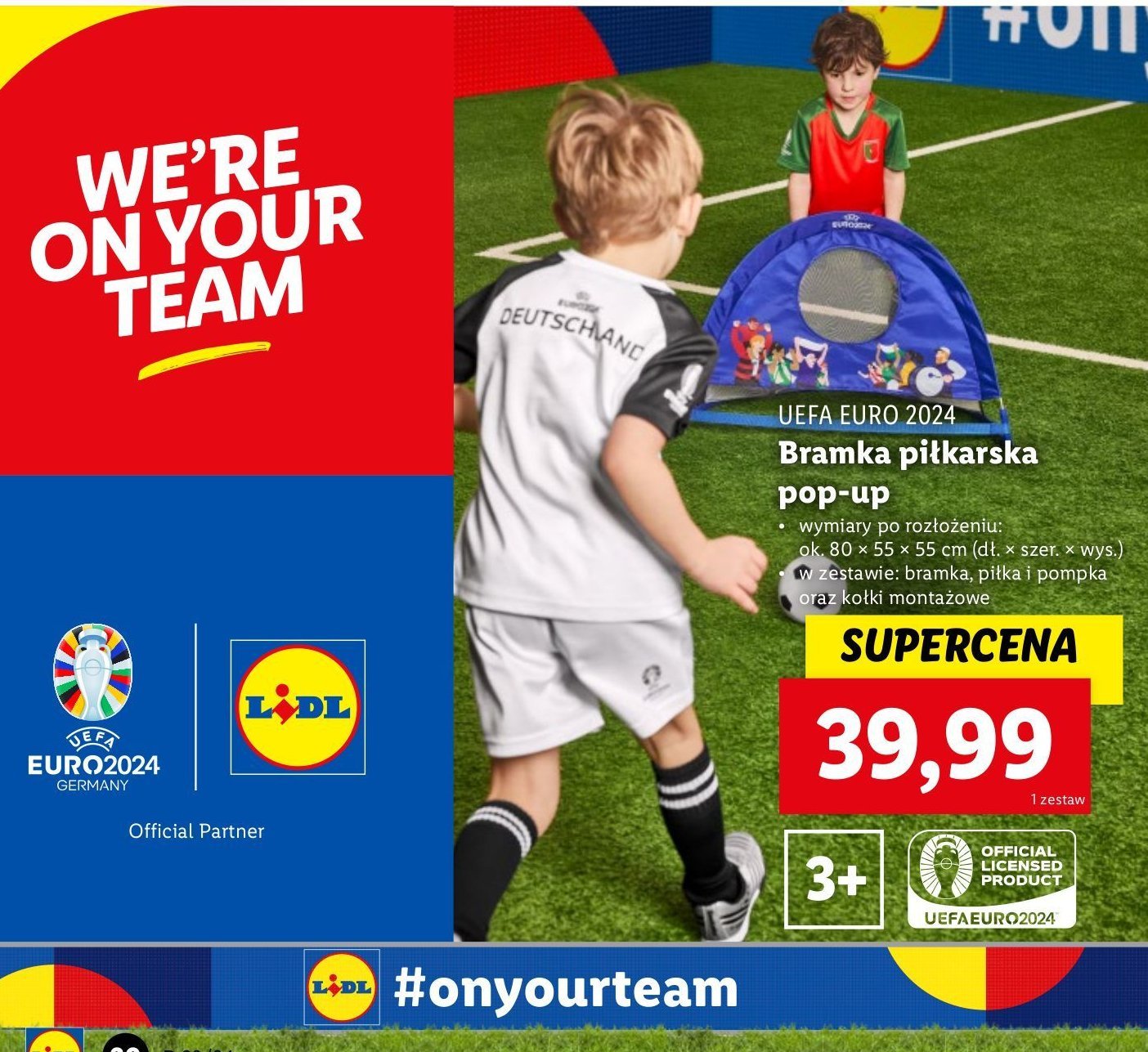 Bramka piłkarska pop-up uefa euro 2024 80 x 55 x 55 cm promocja