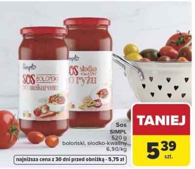 Sos 520g boloński Simpl promocja w Carrefour