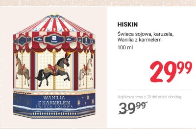 Świeca sojowa zapachowa HISKIN karuzela Wanilia z karmelem promocja w Rossmann