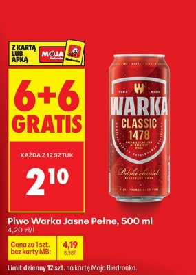Piwo Warka Jasne Pełne, 500 ml promocja w Biedronka