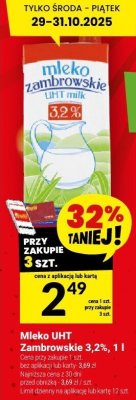 Mleko UHT Zambrowskie 3,2%, 1 l promocja w Twój Market