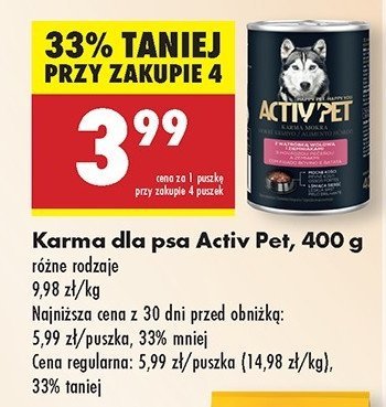 Karma dla psa z wątróbką wołową i ziemniakami Activ pet promocja