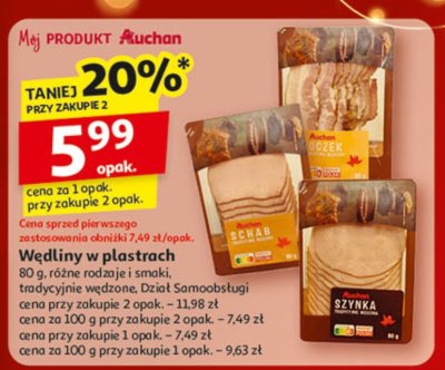 Wędliny w plastrach różne rodzaje i smaki, tradycyjnie wędzone promocja w Auchan