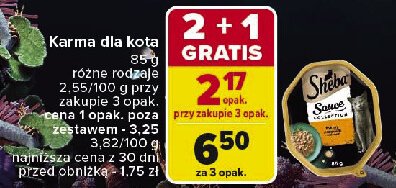 Karma dla kota frykasy z indykiem i warzywami Sheba sauce collection promocja w Carrefour