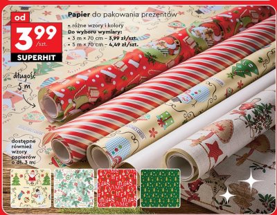 Papier do pakowania prezentów 3m x 70cm promocja w Biedronka