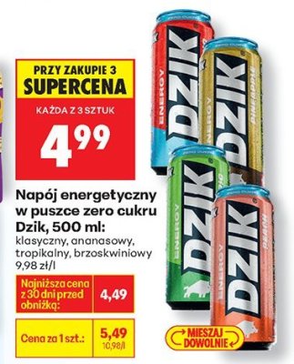 Napój energetyczny Dzik zero cukru ananasowy 500ml promocja w Biedronka