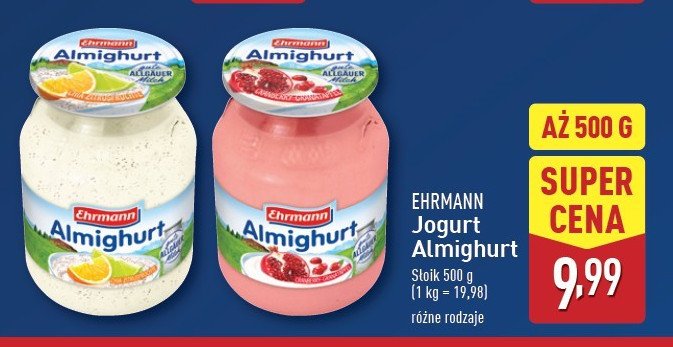 Jogurt cranberry-granatapfel Ehrmann almighurt promocja w Aldi