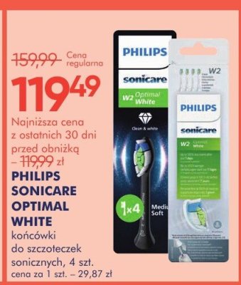 Szczoteczka soniczna PHILIPS SONICARE OPTIMAL WHITE końcówki do szczoteczek sonicznych, 4 szt promocja w Super-Pharm