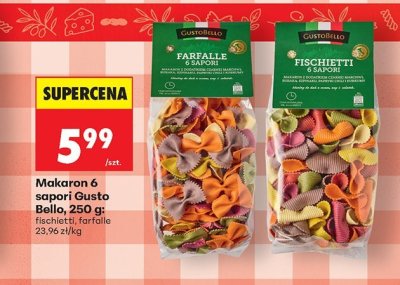 Makaron 6 sapori Gusto Bello fischietti, farfalle promocja w Biedronka