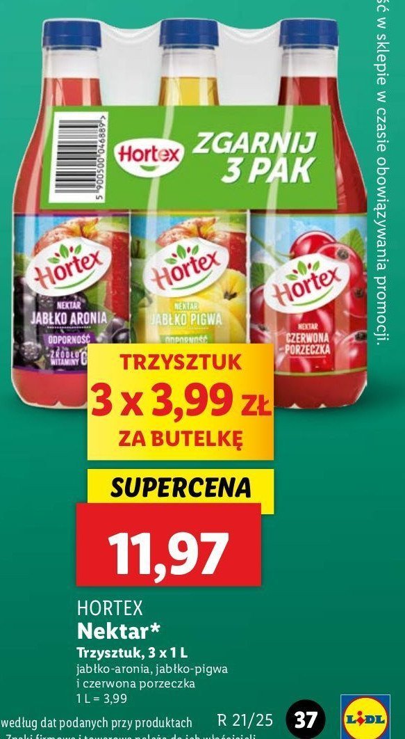 Zestaw nektar: czerwona porzeczka + jabłko-pigwa + jabłko-aronia Hortex promocja w Lidl