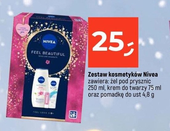 Zestaw w pudełku feel beautiful żel pod prysznic rose & almond oil 250 ml + krem do twarzy i ciała soft 75 ml + pomadka do ust rose 4.8 g Nivea zestaw promocja w Dealz