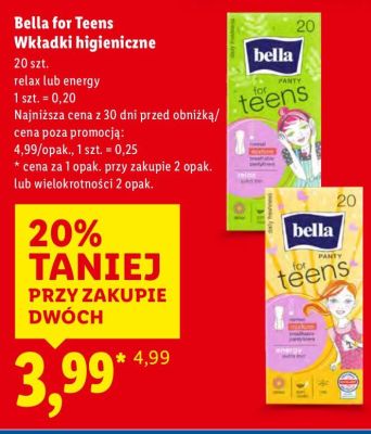 Wkładki higieniczne Bella for Teens, Relax, 20 szt. promocja w Lidl
