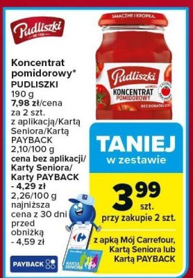 Koncentrat pomidorowy PUDLISZKI 190g promocja w Carrefour Market