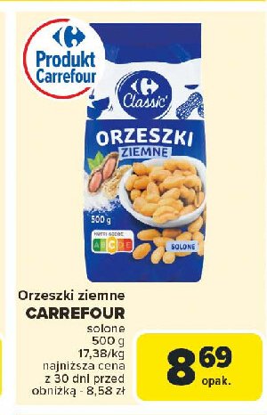 Orzeszki ziemne solone Carrefour classic promocja w Carrefour