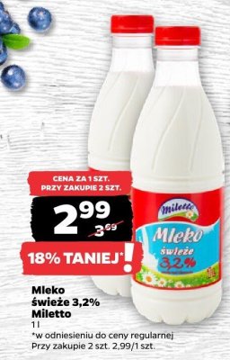 Mleko świeże 3,2% Miletto promocja w Netto