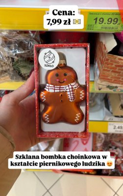 Szklana bombka choinkowa piernikowy ludzik promocja w Dino