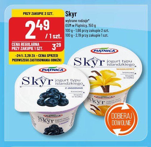 Jogurt typu islandzkiego z jagodami Piątnica skyr promocja w POLOmarket