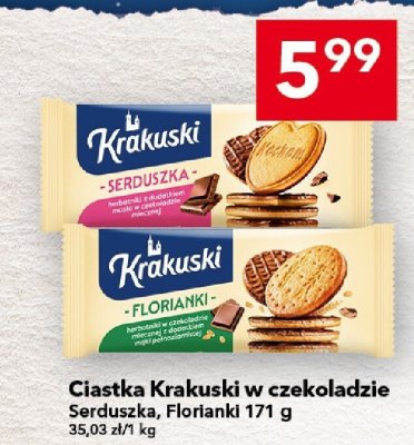 Ciastka Krakuski w czekoladzie Serduszka, Florianki 171 g promocja w LEWIATAN