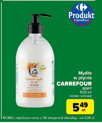 Kremowe mydło w płynie sweey almond & orange water Carrefour soft promocja