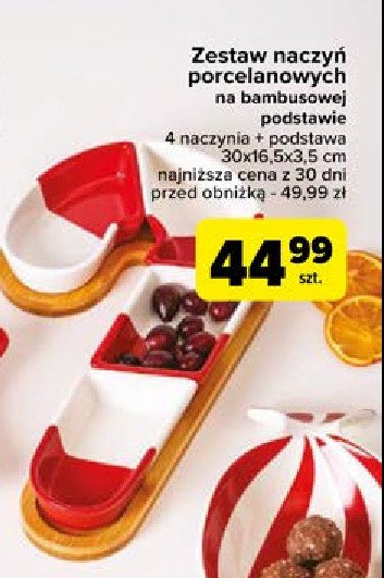 Zestaw naczyń porcelanowych + podstawka bambusowa promocja w Carrefour