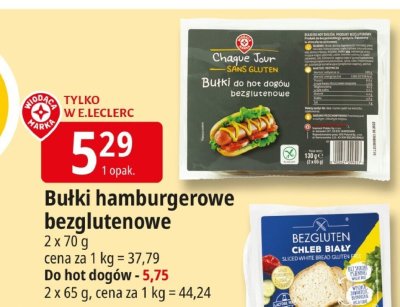 Bułki hamburgerowe bezglutenowe Chaque Jour Sans Gluten do hot dogów promocja w Leclerc