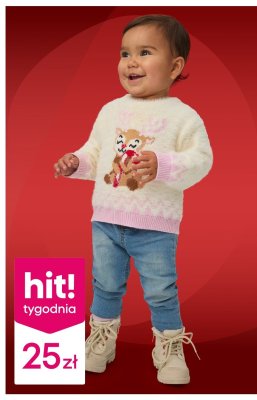 Sweter niemowlęcy dziewczęcy z reniferem promocja w Pepco