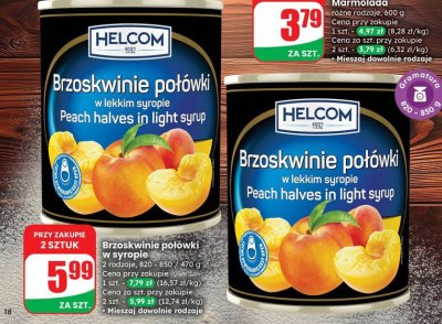 Brzoskwinie połówki w syropie Helcom promocja w Dino
