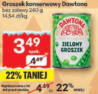 Groszek konserwowy Dawtona bez zalewy 240g promocja w Delikatesy Centrum