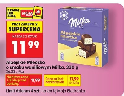 Czekolada Alpejskie Mleczko o smaku waniliowym Milka, 330g promocja w Biedronka