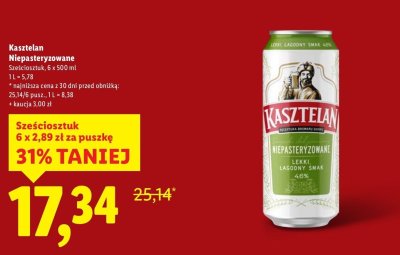 Piwo Kasztelan Niepasteryzowane 6-pak promocja w Lidl