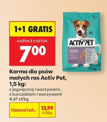 Karma dla psów małych ras Activ Pet z jagnięciną i warzywami 1,5 kg promocja w Biedronka