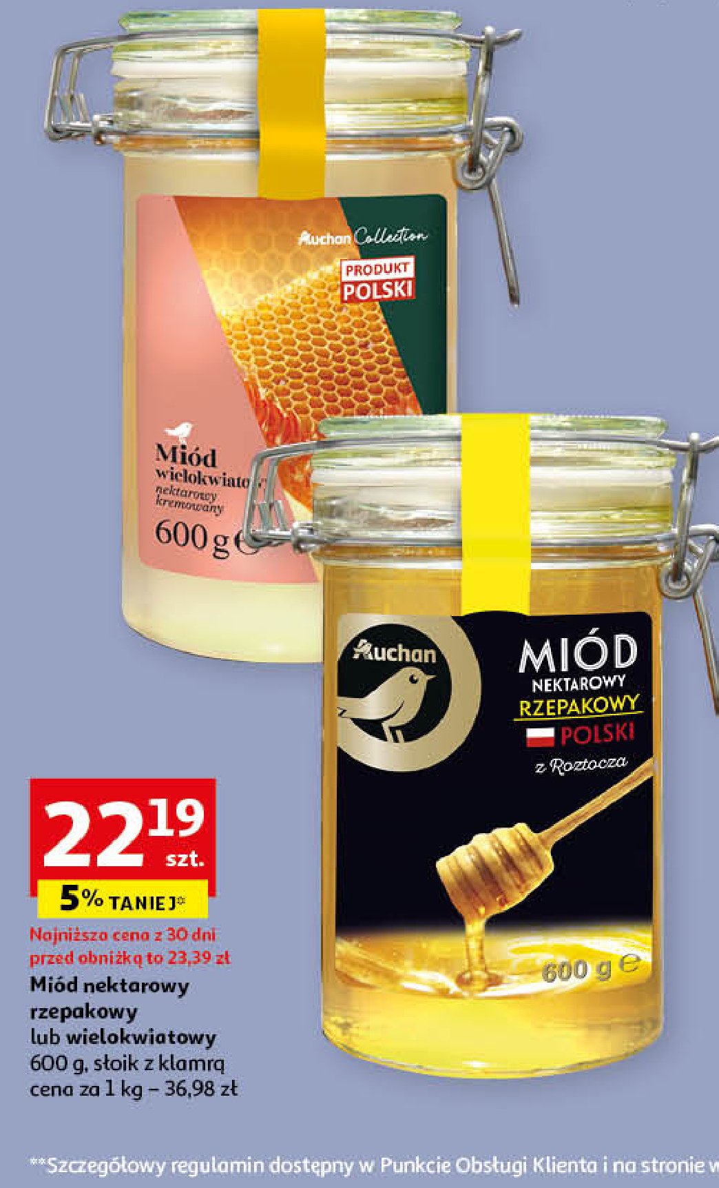 Miód pszczeli nektarowy rzepakowy z roztocza Auchan promocja