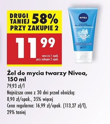 Żel do mycia twarzy odświeżający witamina e i lotos Nivea promocja w Biedronka