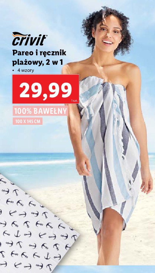 Pareo i ręcznik plażowy 2w1 100 x 145 cm Crivit promocja