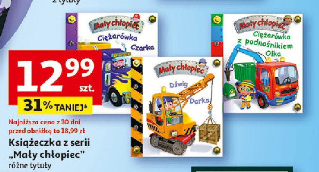 Mały chłopiec "ciężarówka z podnośnikiem olka" promocja w Auchan