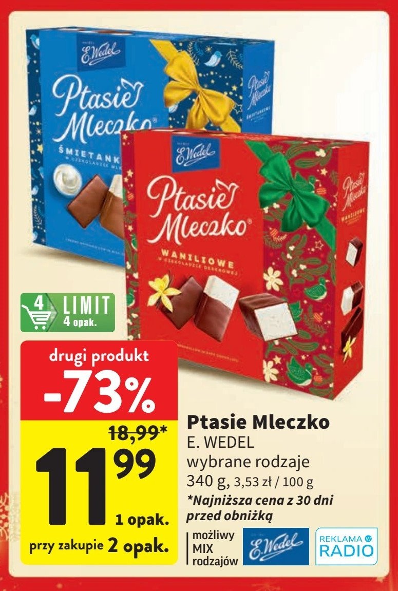 Czekoladki waniliowe E. wedel ptasie mleczko promocja w Intermarche