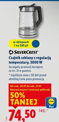 Czajnik szklany z regulacją temperatury 3000 W promocja w Lidl