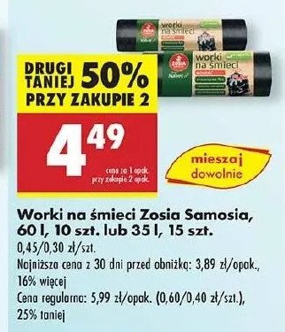 Worki na śmieci z taśmą 60l zapach zielonej herbaty Zosia samosia promocja w Biedronka