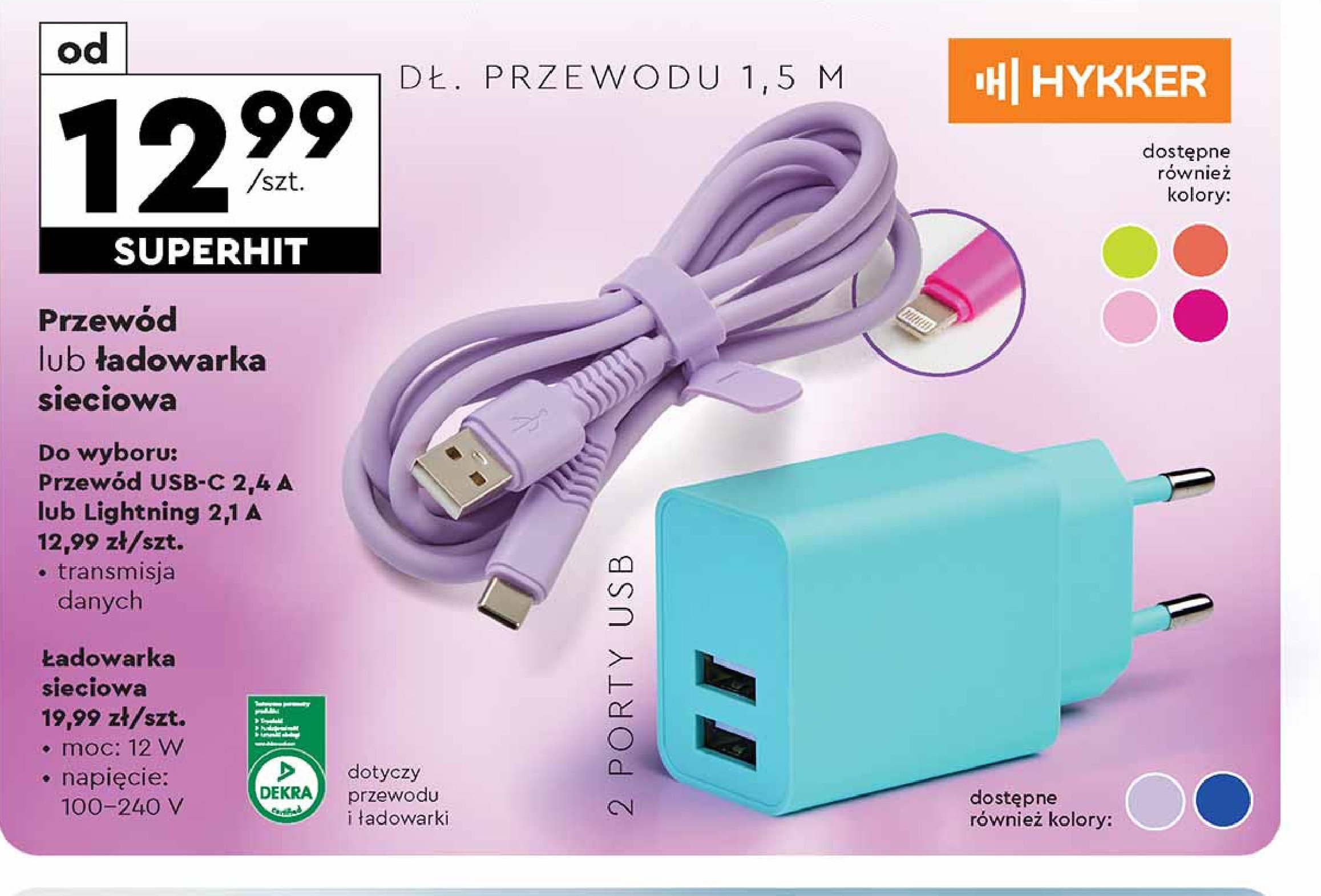 Ładowarka sieciowa 2 x usb 2a Hykker promocja