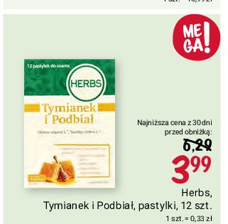 Suplement diety tymianek i podbia艂 w pastylkach do ssania o smaku miodowym HERBS promocja