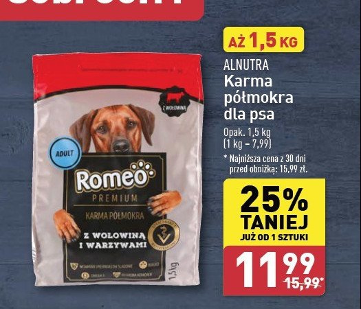 Karma dla psa z wołowiną i warzywami Romeo (karma) promocja w Aldi